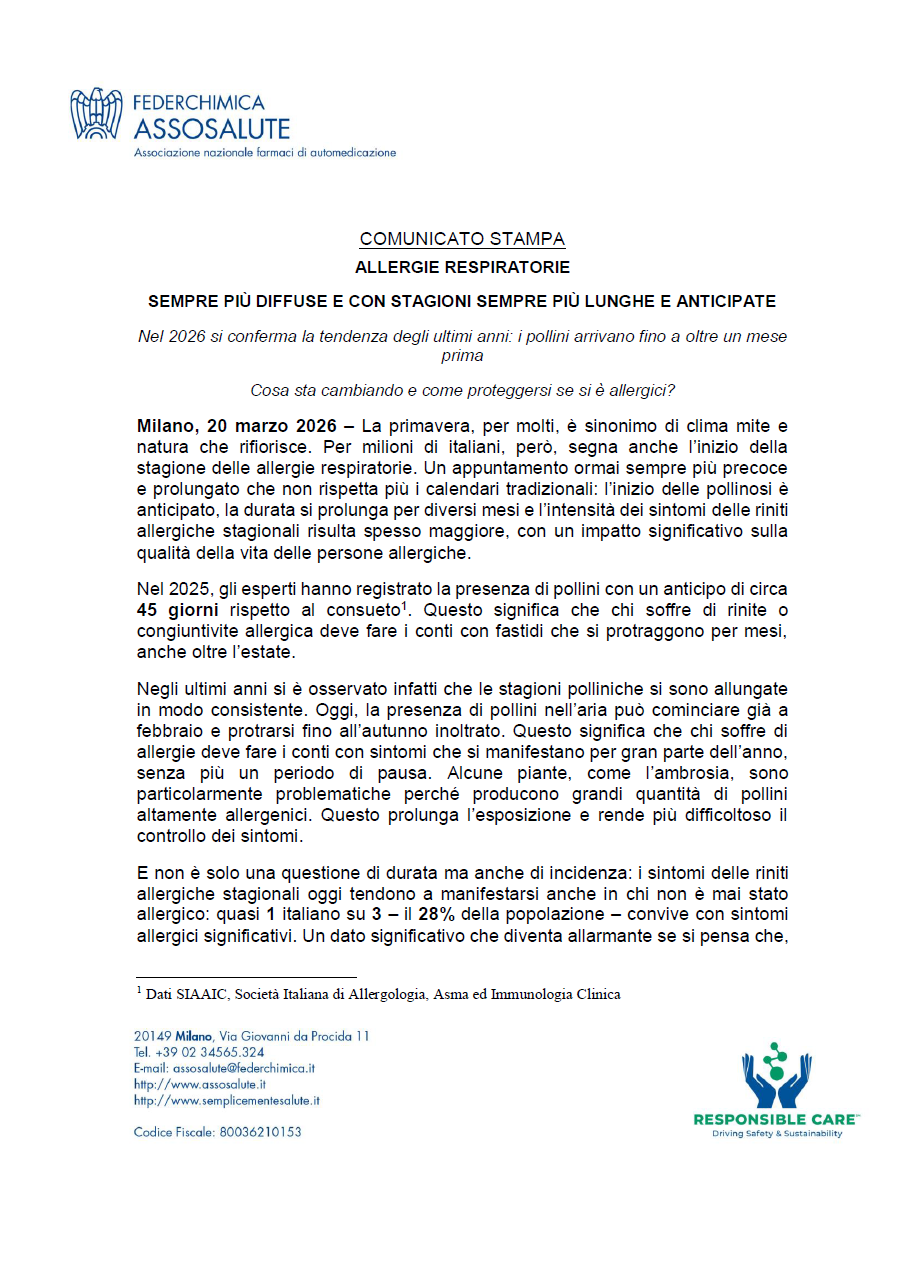 COMUNICATO STAMPA - 20 MARZO 2026