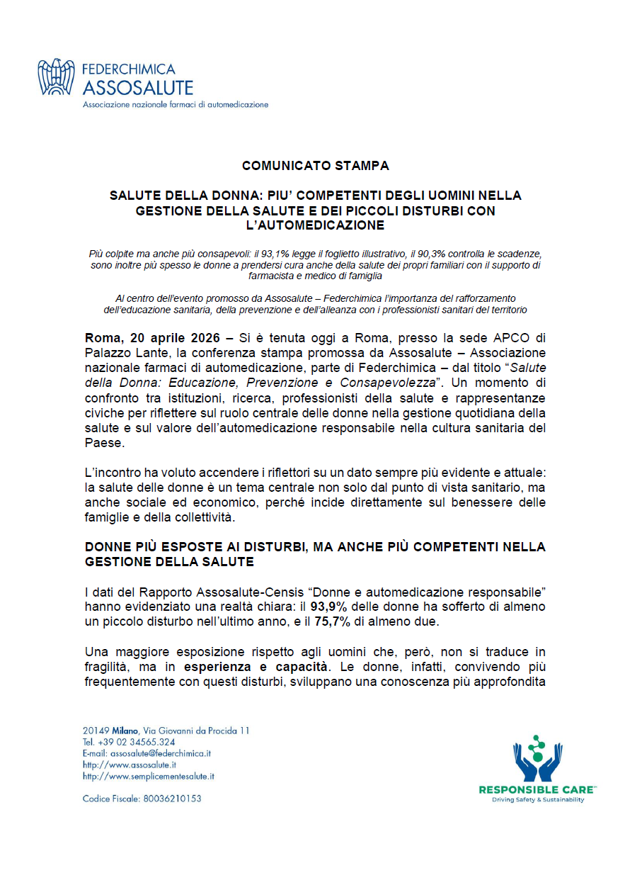 Comunicato stampa - 20 aprile 2026