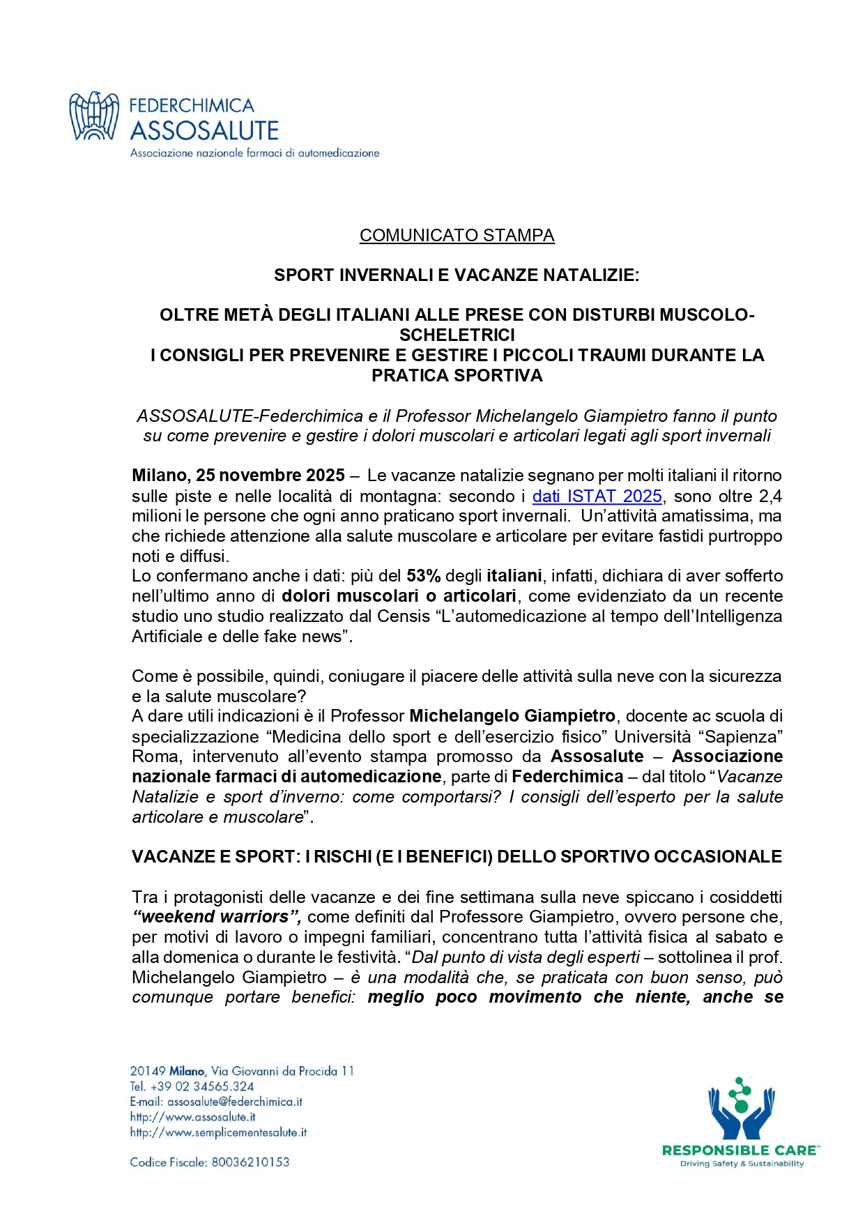 Comunicato stampa - 25 novembre 2025