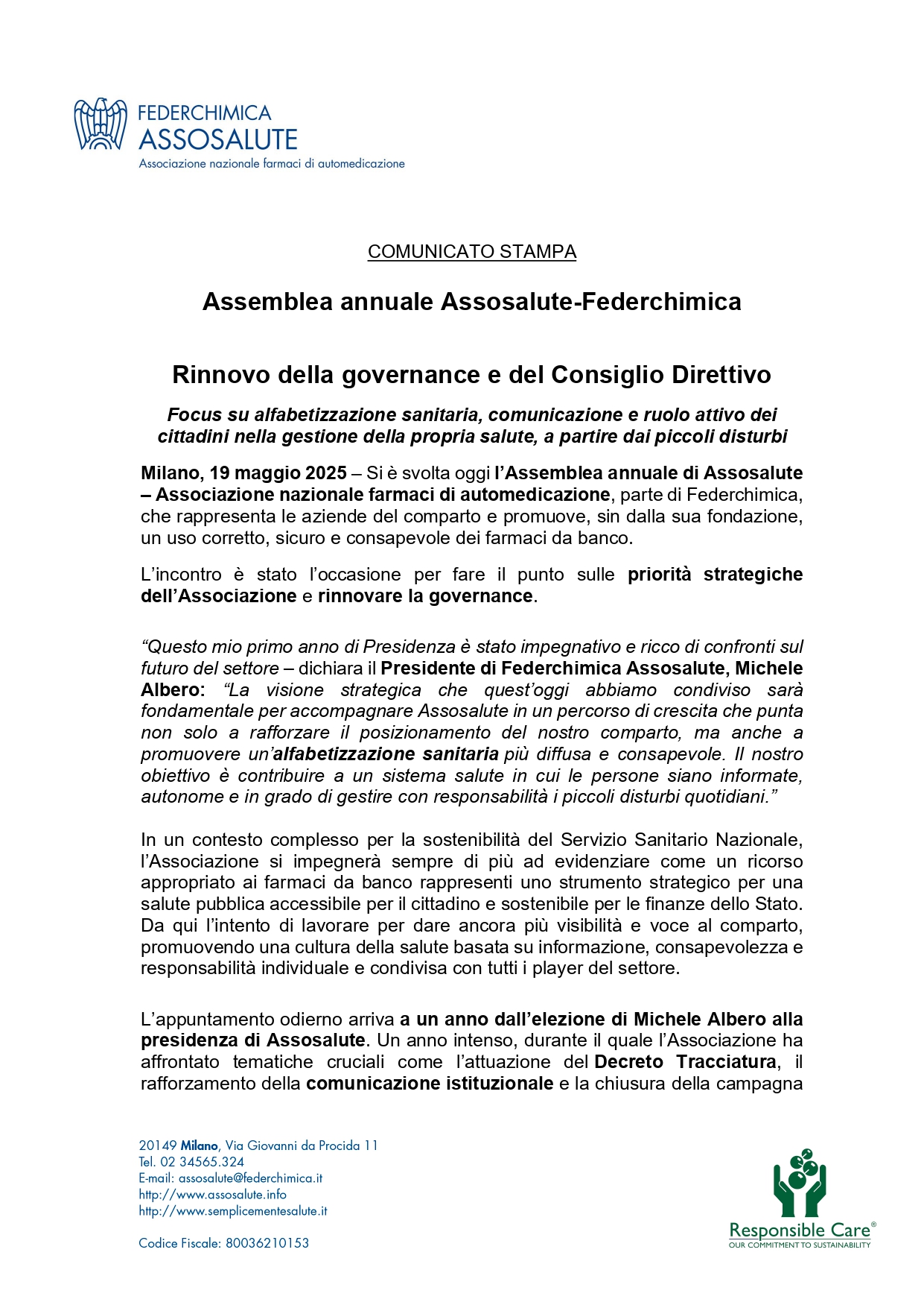 Comunicato stampa - 19 maggio 2025