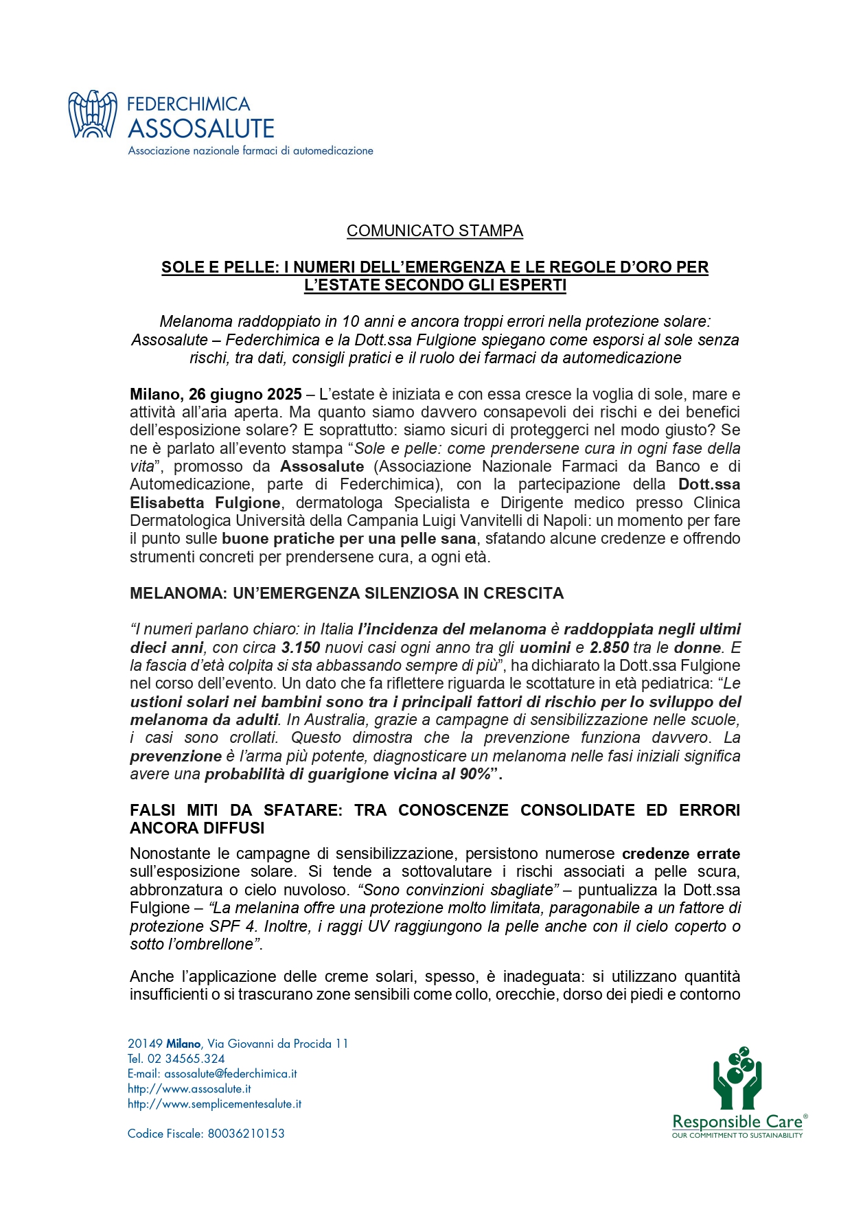 Comunicato stampa - 26 giugno 2025