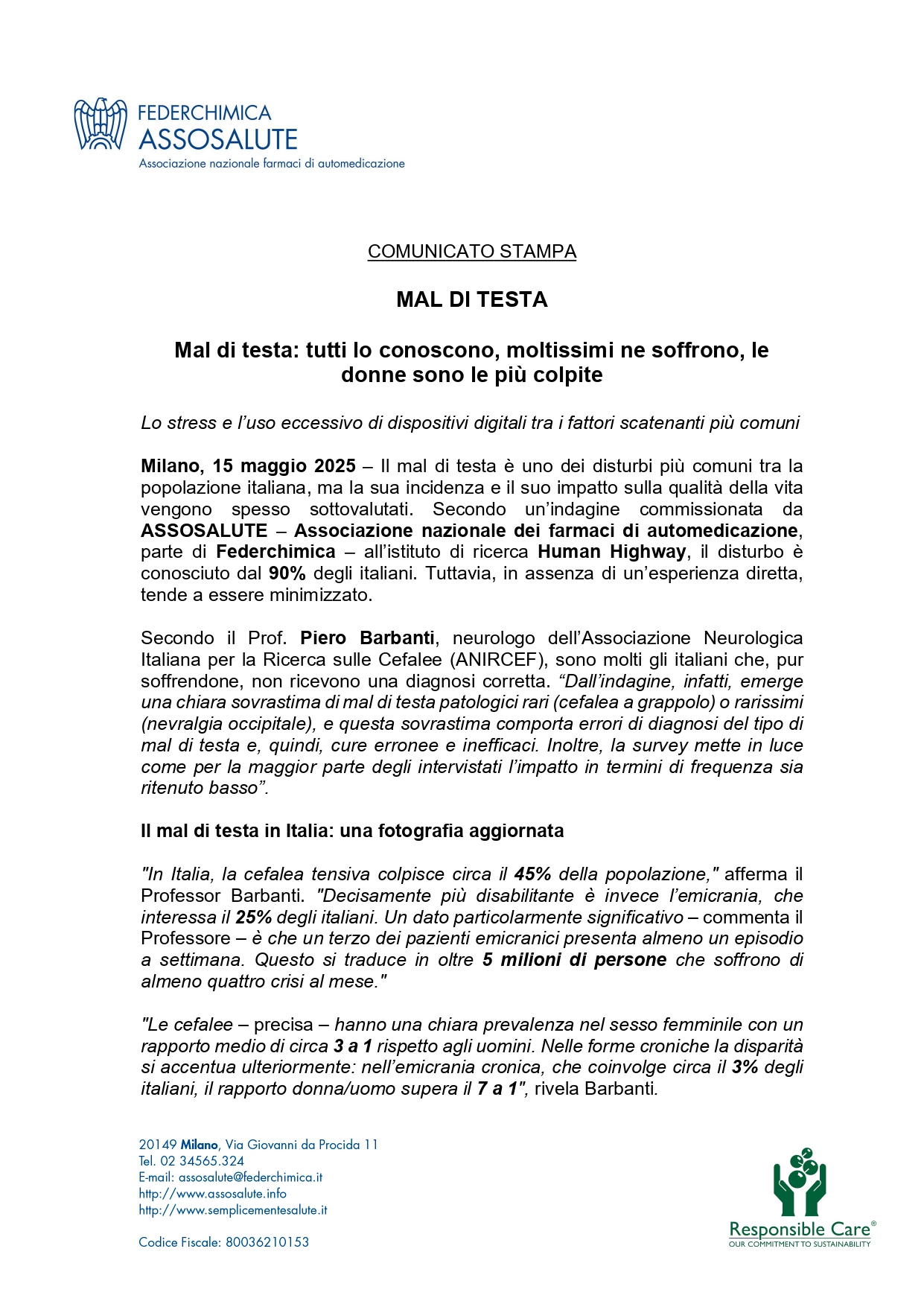 Comunicato stampa - 15 maggio 2025